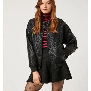 Koton Rachel Araz Jacquard Bomber Jacket Sz L Zip Black Goth Punk Mobwife Turkey